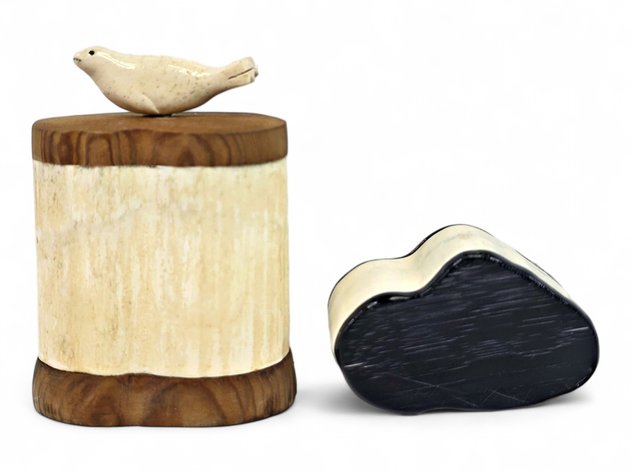 Two Ivory & Mixed-Material Trinket Boxes, Including N. Noatak Seal-Top Box, 2003
