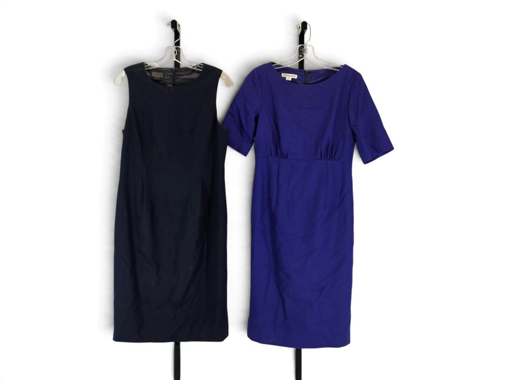 Two Pendleton Size 6 Dresses: Navy Wool Blend & Royal-Blue Virgin Wool, Made in USA