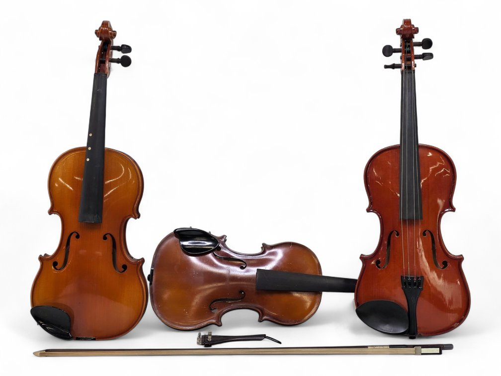 Three Violins for Repair with Bow & Loose Tailpiece