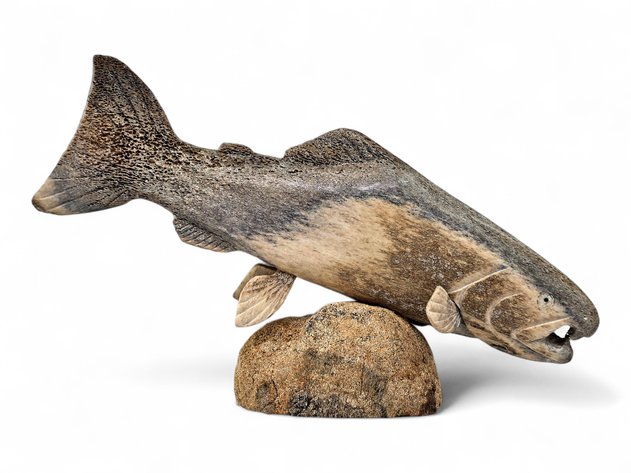 Mineralized Whalebone Salmon on Matching Base, 13.75 Inches Long