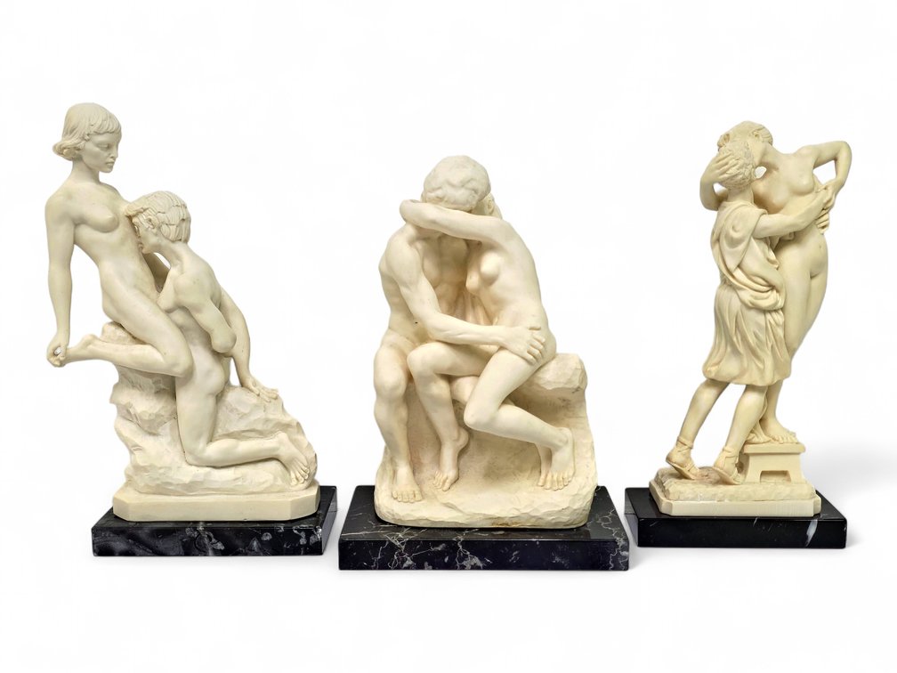 Three Italian Figural Reproductions After Rodin & Santini, Eleganza Ltd. Labels