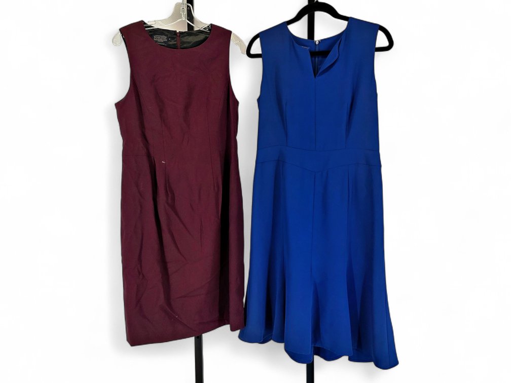 Two Pendleton Dresses: Burgundy Wool Blend Size 8 & Blue Polyester Size 8 Petite