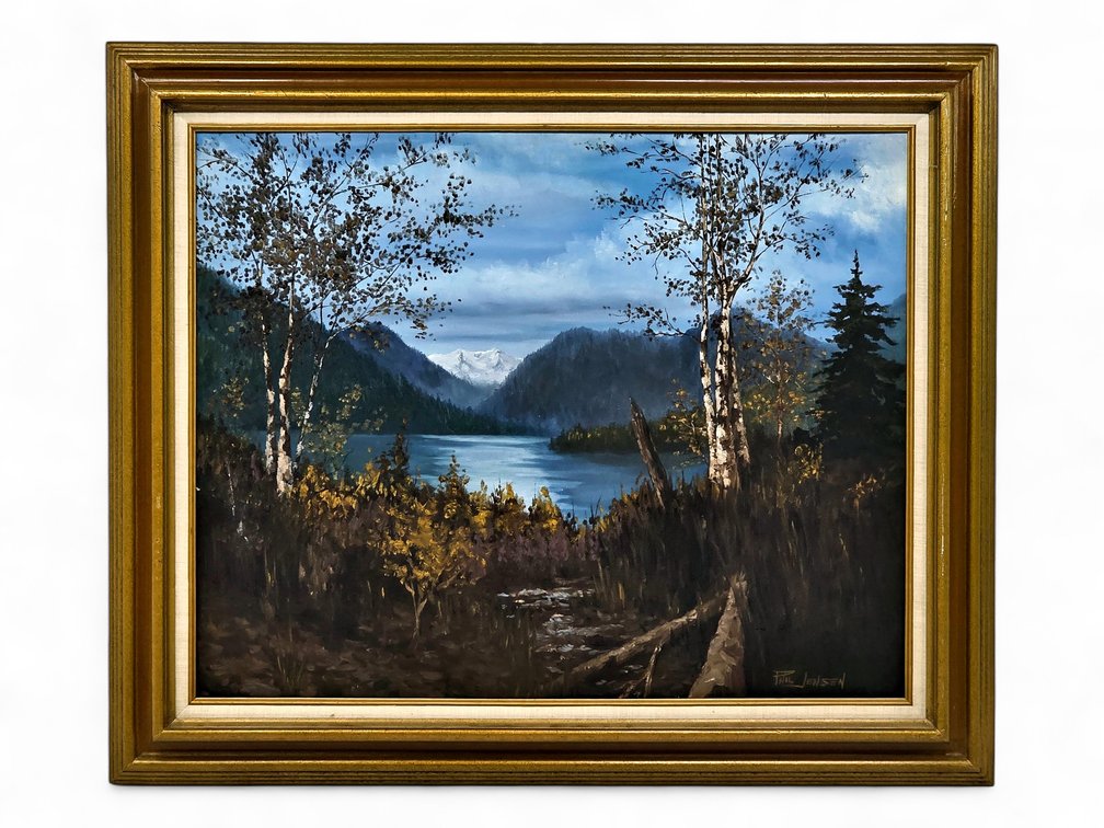 Phil Jensen "Eklutna Lake, Chugiak, Alaska", Oil Painting Dated December 1974