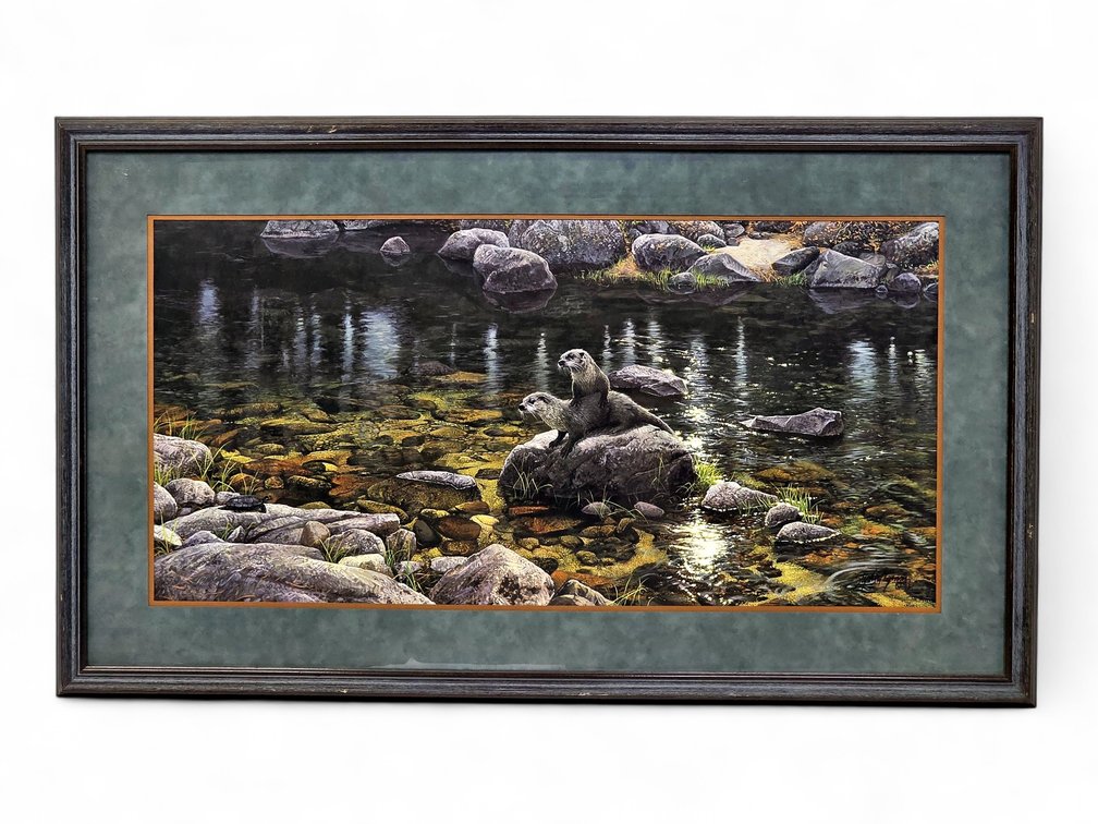 Stephen Lyman "New Kid on the Rock", Framed River Otter Print