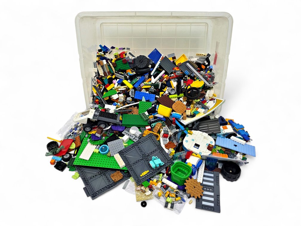 Bulk LEGO Bricks, Baseplates, Wheels & Assorted Building Parts in Storage Tote