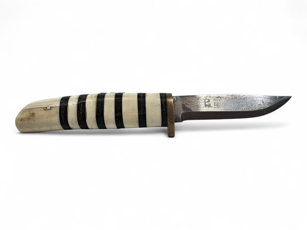 Brusletto Centennial Knife, Paul Kianak Sr. Inscription, Walrus Ivory & Baleen Handle
