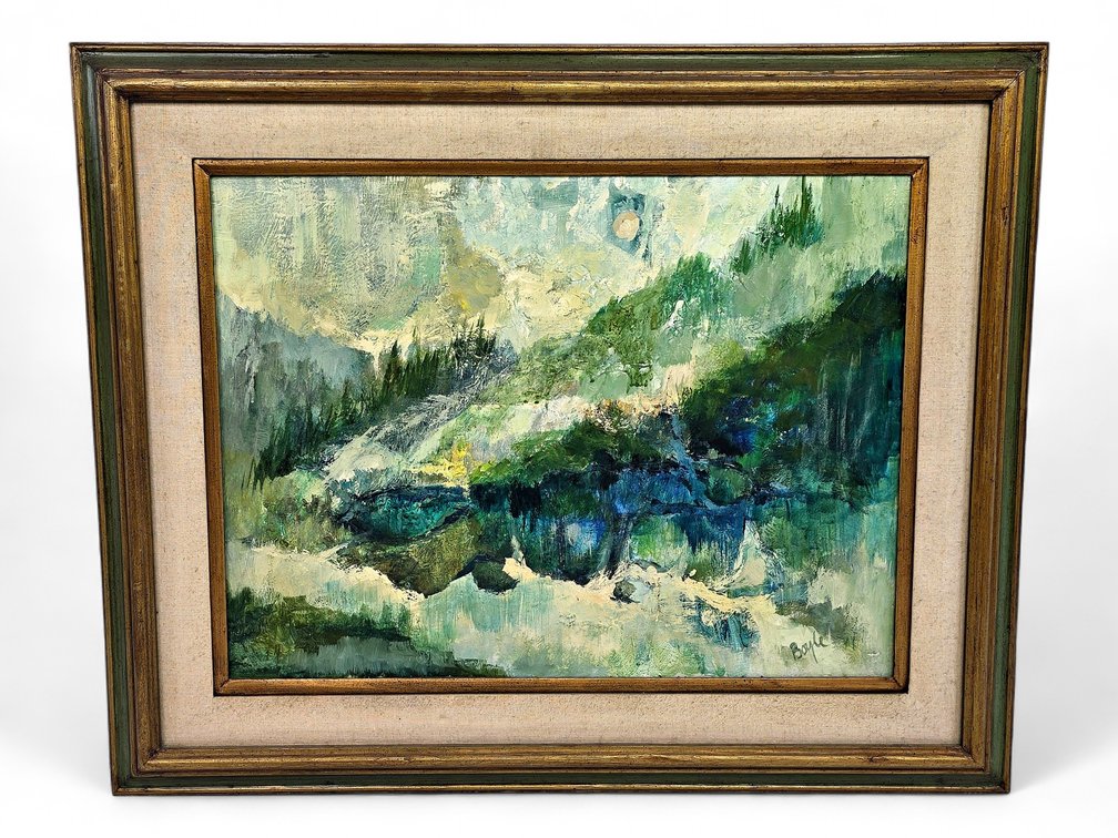 Wooded Lakeshore Oil Landscape Signed Boyle, Attributed to Neil Boyle