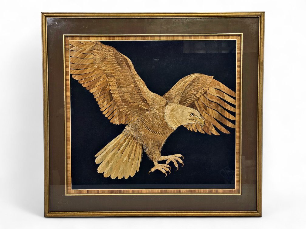 Zin Shein Burmese Straw Mosaic of a Bald Eagle, Framed