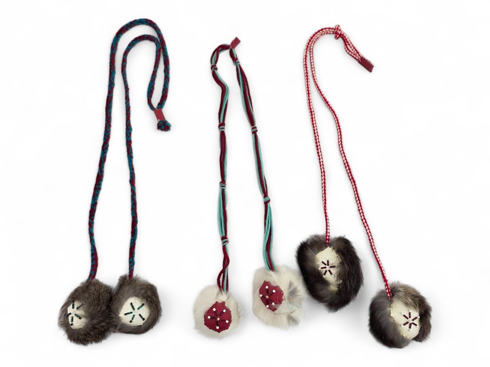 Three Alaska Fur & Hide Yo-Yos with Beadwork, One with Split Seam