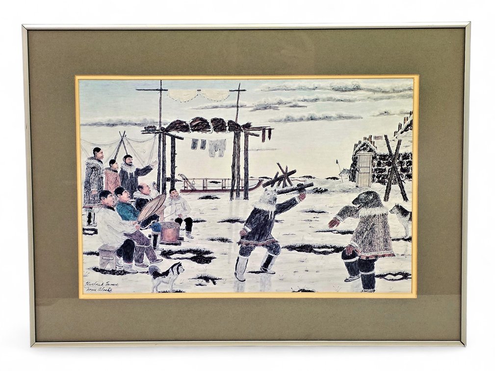 James Kivetoruk Moses "Wolf Dance" Reproduction Print, Matted & Framed