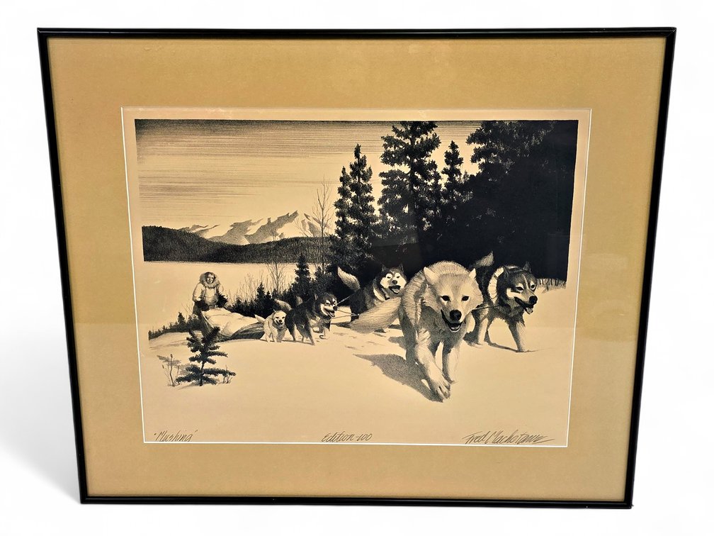 Fred Machetanz "Mushing" Stone Lithograph