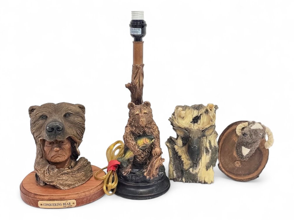Stephen Herrero "Conquering Bear" Sculpture, Bear Lamp & Two Wildlife Wall Decorations