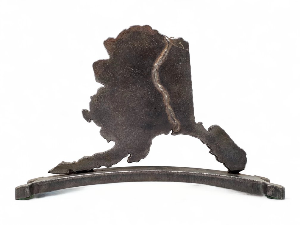 Trans-Alaska Pipeline Metal Sculpture, Inscribed Larry Voelk
