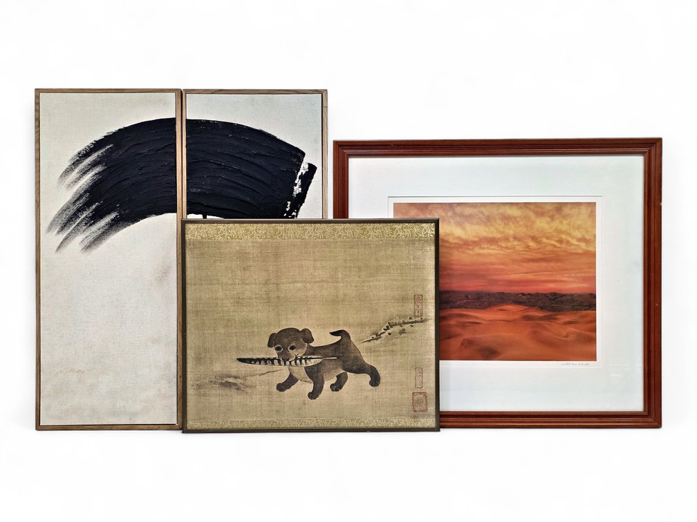 William Neill Death Valley Print, Korean Puppy Reproduction & Abstract Diptych