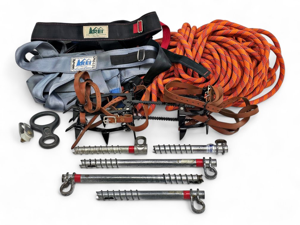 Older Climbing Gear: REI Harnesses, Salewa Crampons, Rope & Five Ice Screws