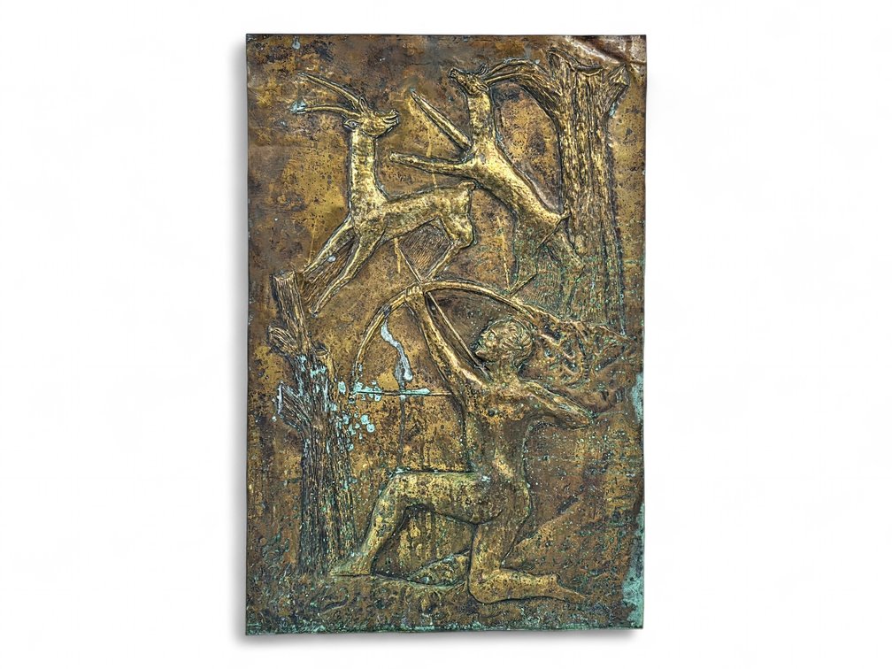 Hunting Scene Metal Relief Plaque, Egidio Casagrande Design
