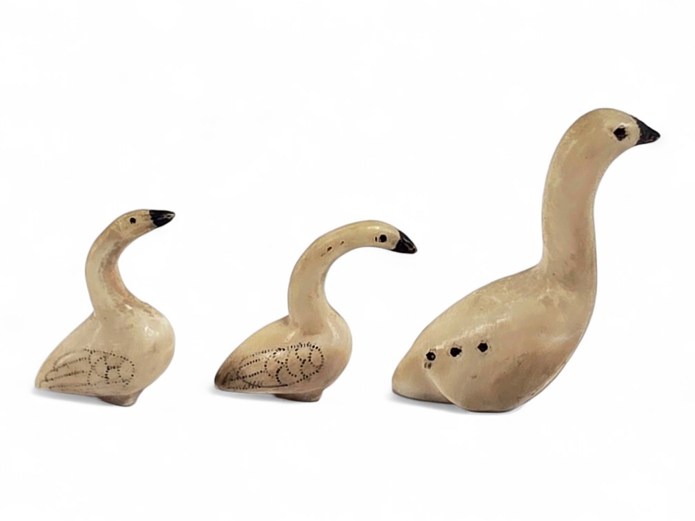 Three Miniature Walrus Ivory Snow Goose Carvings