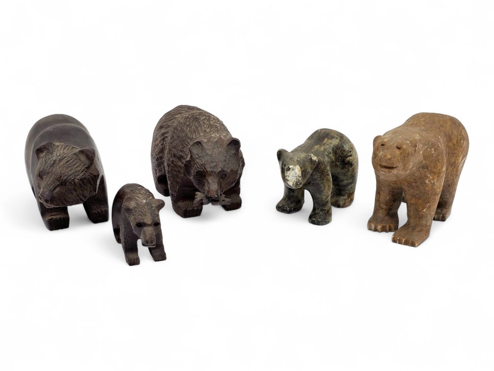 Five Wood & Stone Bear Carvings, Including WH 2010 and Wilson 2017