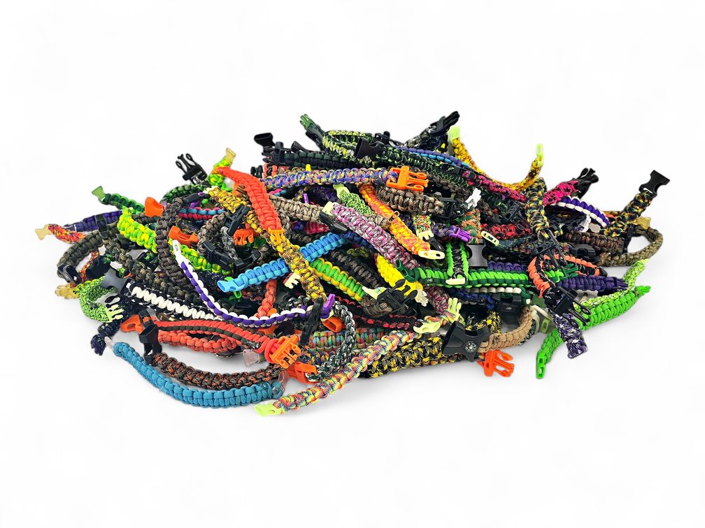 Assorted Multicolor Paracord Bracelets with Buckles & Compass Example