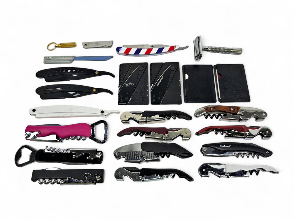 11 Waiter's Corkscrews, Barber Razors, Card Knives & Pocket Tools