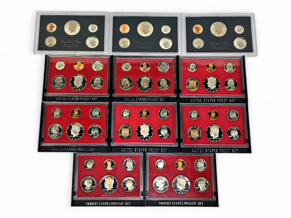 11 U.S. Mint Proof Sets, 1980–1983, in Display Cases