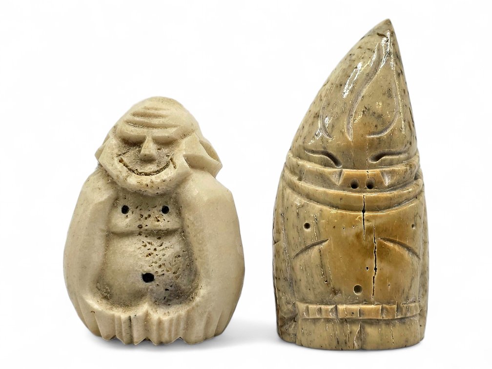 Two Walrus Jawbone Billiken Carvings, One with Pronounced Cracks