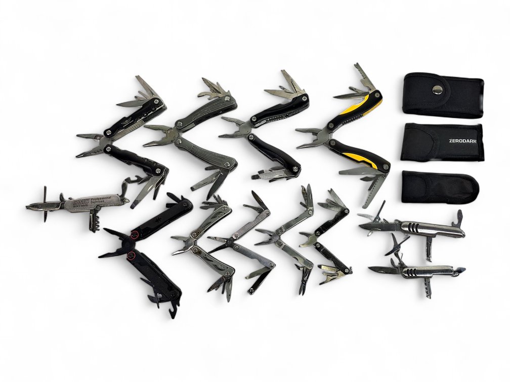 Nine Plier Multi-Tools, Three Pocket-Knife Multi-Tools & Three Pouches