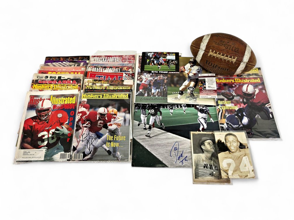 Nebraska & NFL Football Memorabilia with Autographs, Publications, Photos & Football