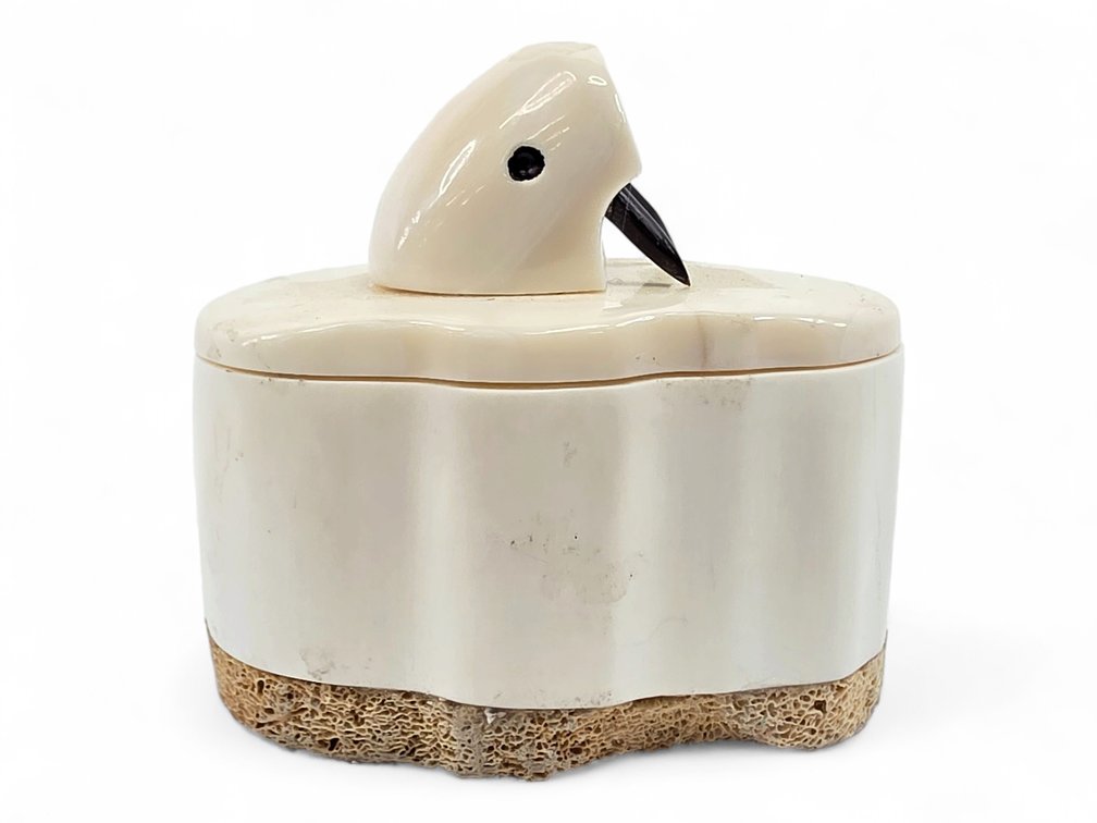 Ivory & Bone Trinket Box with Walrus-Head Lid, ICS, Elim, Alaska, ’09