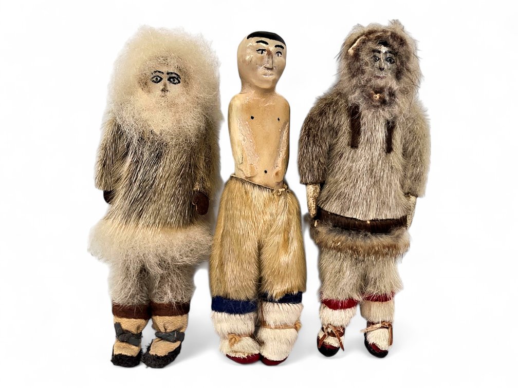 Three Shishmaref-Style Antler & Fur Dolls, One Signed Bert & Nora Kuzuguk