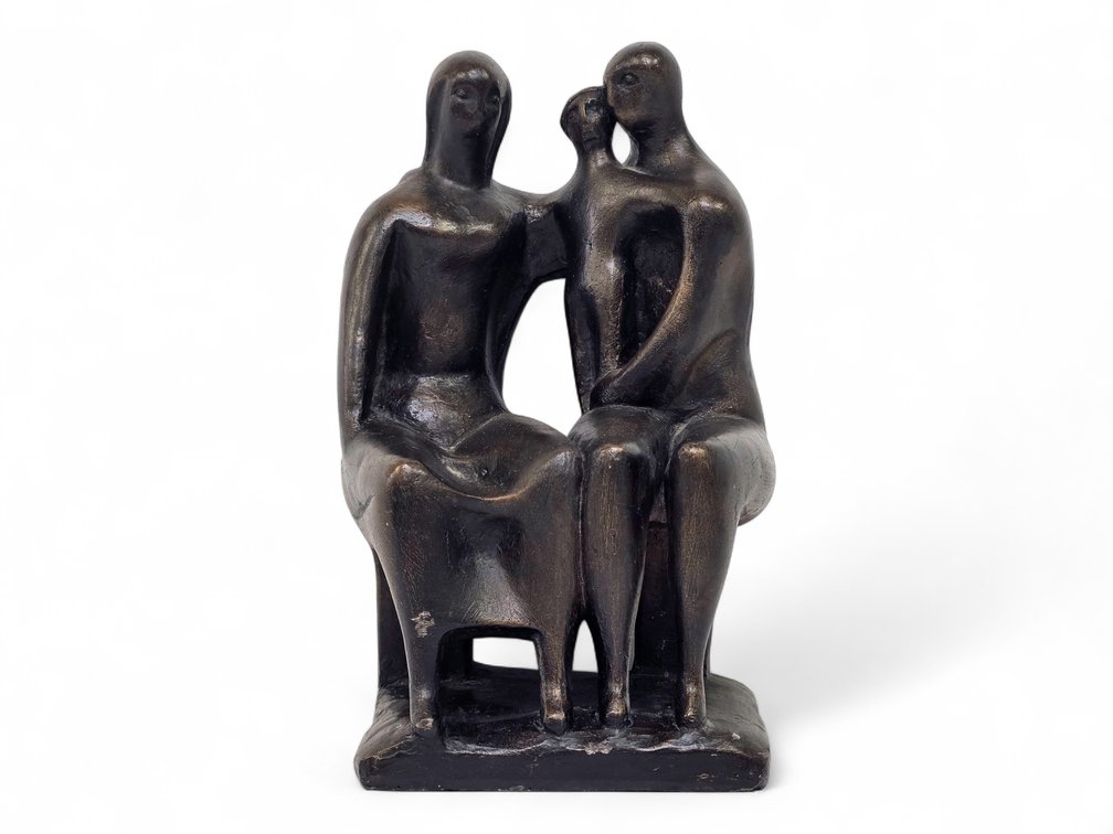 Austin Productions Seated Family Sculpture with Bronze-Tone Finish, Marked 1964