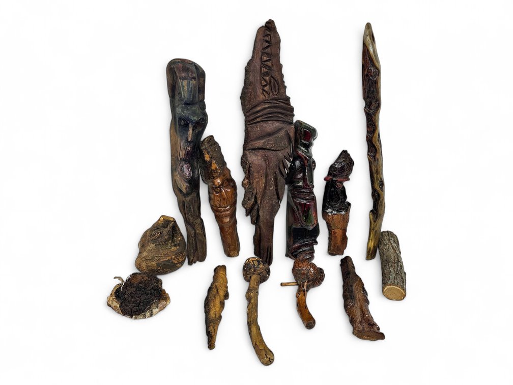 Wood Carvings, Burl Clubs & Natural Wood Pieces, Including Signed Ricky Rismoen Carving