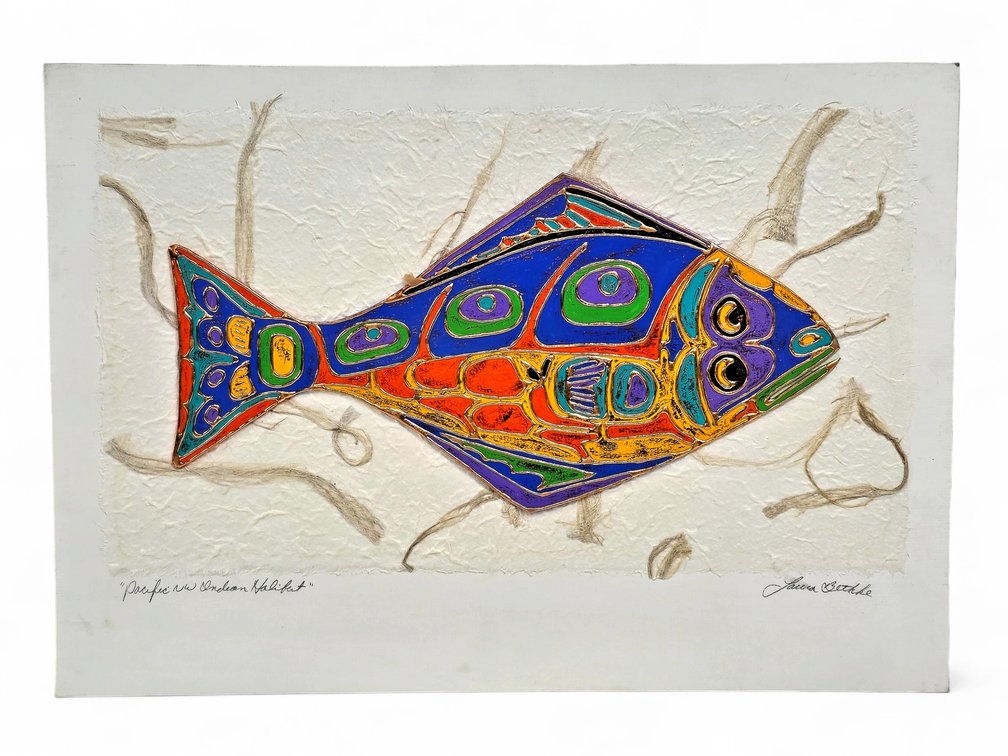 Laura Bethke "Pacific NW Indian Halibut" Mixed-Media Artwork on Textured Paper