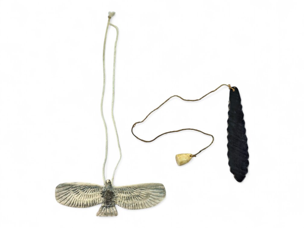 Carved Eagle Pendant & Notched Bullroarer with Pale Toggle