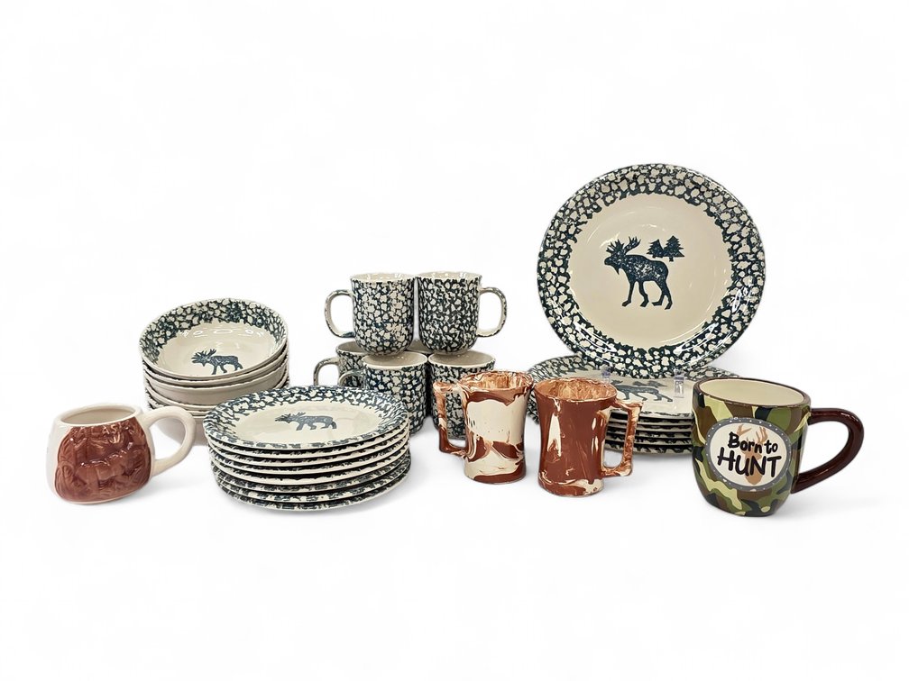 Tienshan Folk Craft Moose Country Dinnerware, 27 Pieces, Plus Four Assorted Mugs
