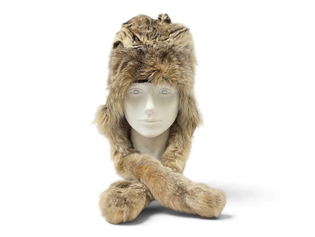 Lynx Fur Trapper Hat with Head & Paw Ends