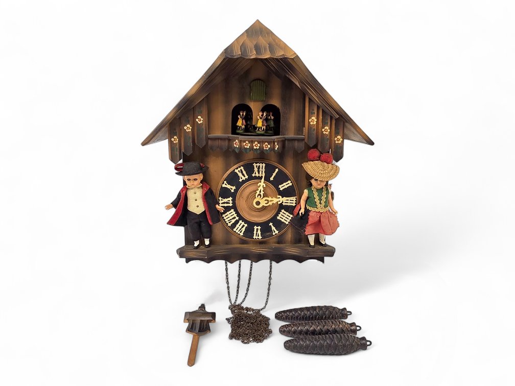 German Chalet-Style Cuckoo Clock with Three Weights — Reported Not Working