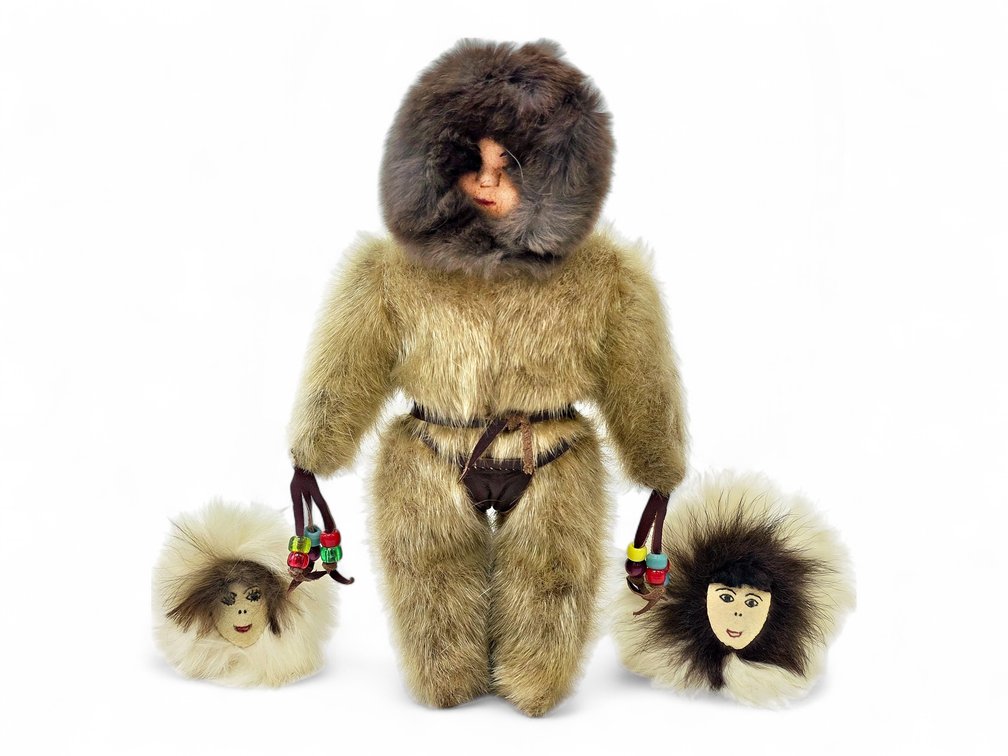 Fur-Clad Alaska-Style Doll with Two Fur-Trimmed Face Pins