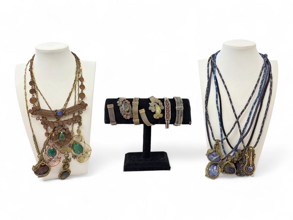 Wire-Wrapped Stone-Set Necklaces & Pendants with Six Metal Bracelets