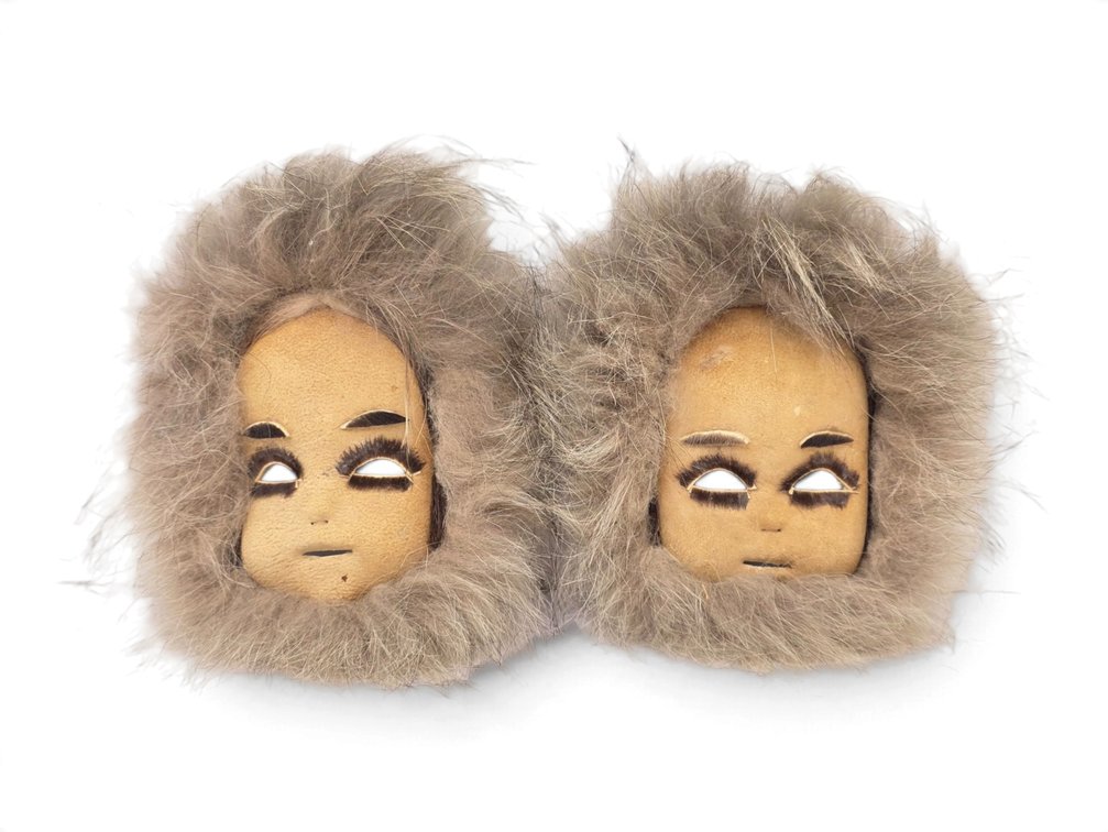 Two Small Hide & Fur Wall Masks in Anaktuvuk Pass Style