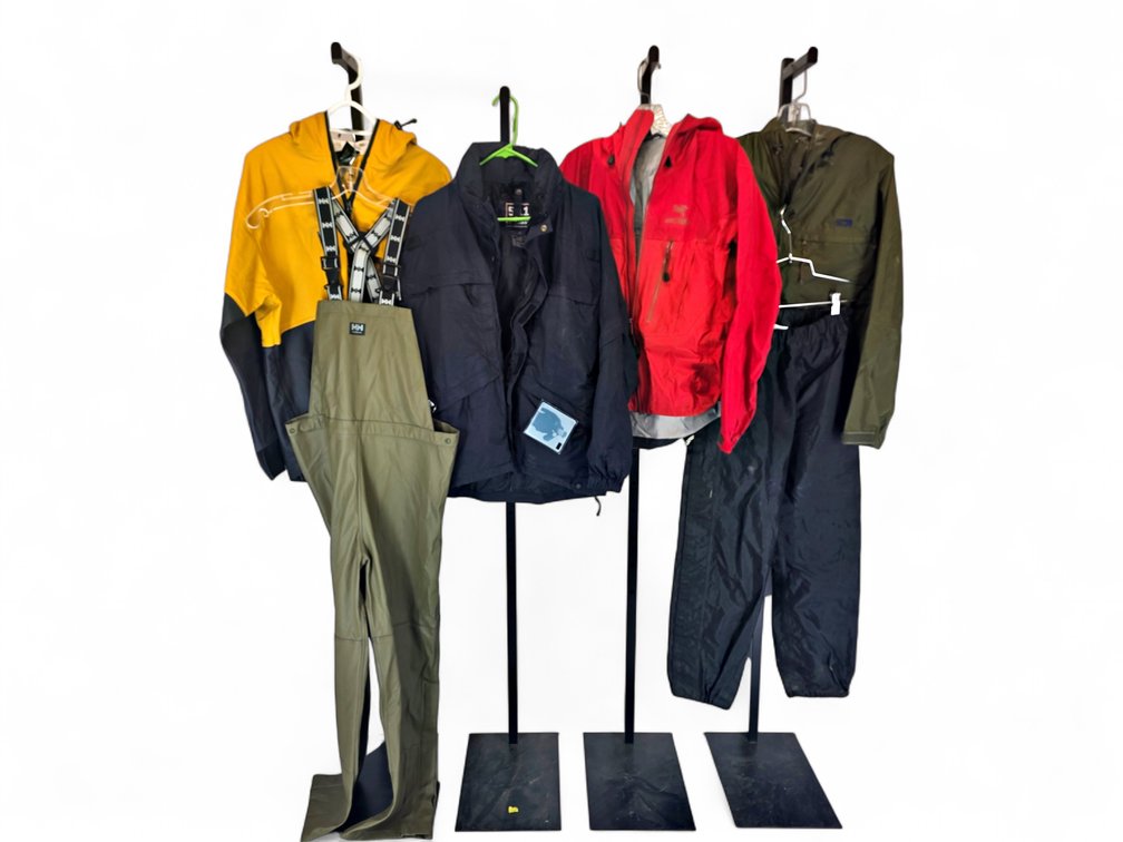 Six Men's Outdoor Garments: Helly Hansen, Arc'teryx, 5.11, Red Ledge & Moonstone