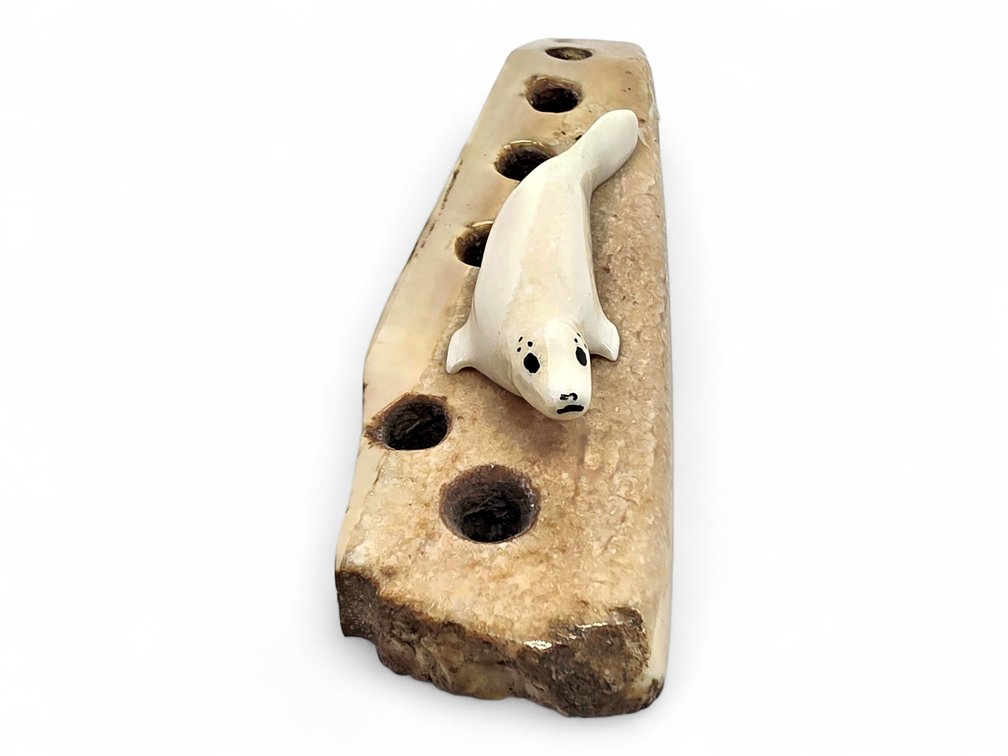 Walrus Ivory Seal Carving on Pierced Ivory Base