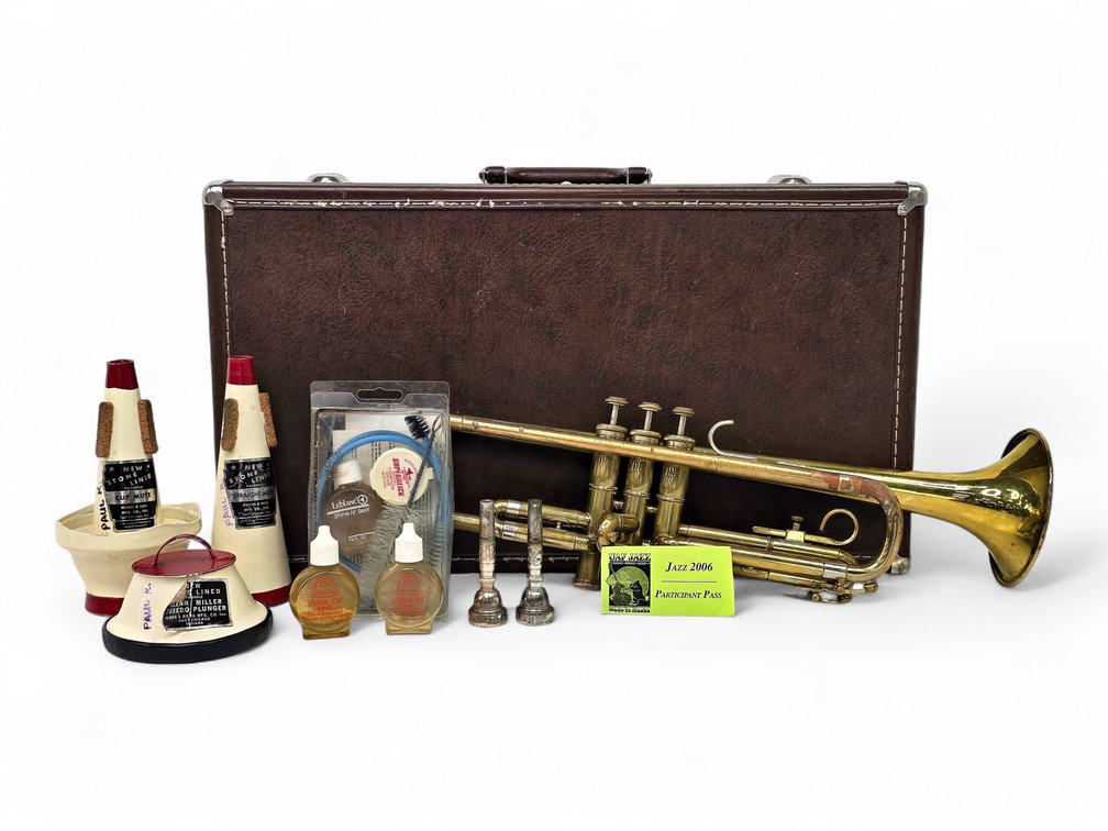 F.E. Olds Ambassador Trumpet, Three Mutes, Mouthpieces & Hard Case