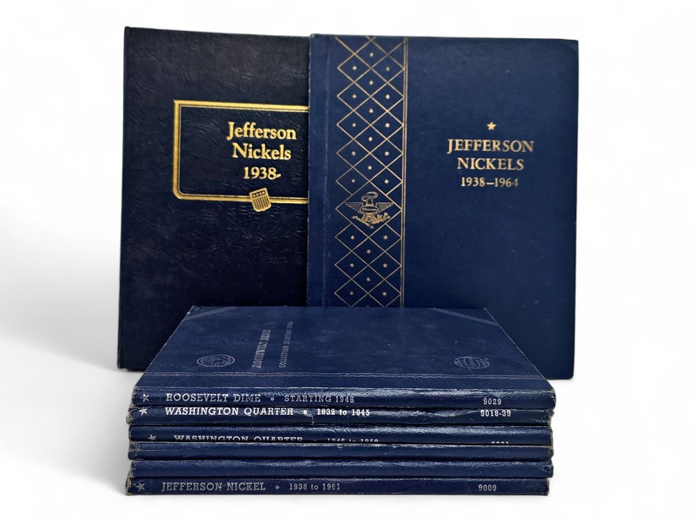 Jefferson Nickels in Whitman Albums & Folders, Plus Empty Quarter & Dime Folders