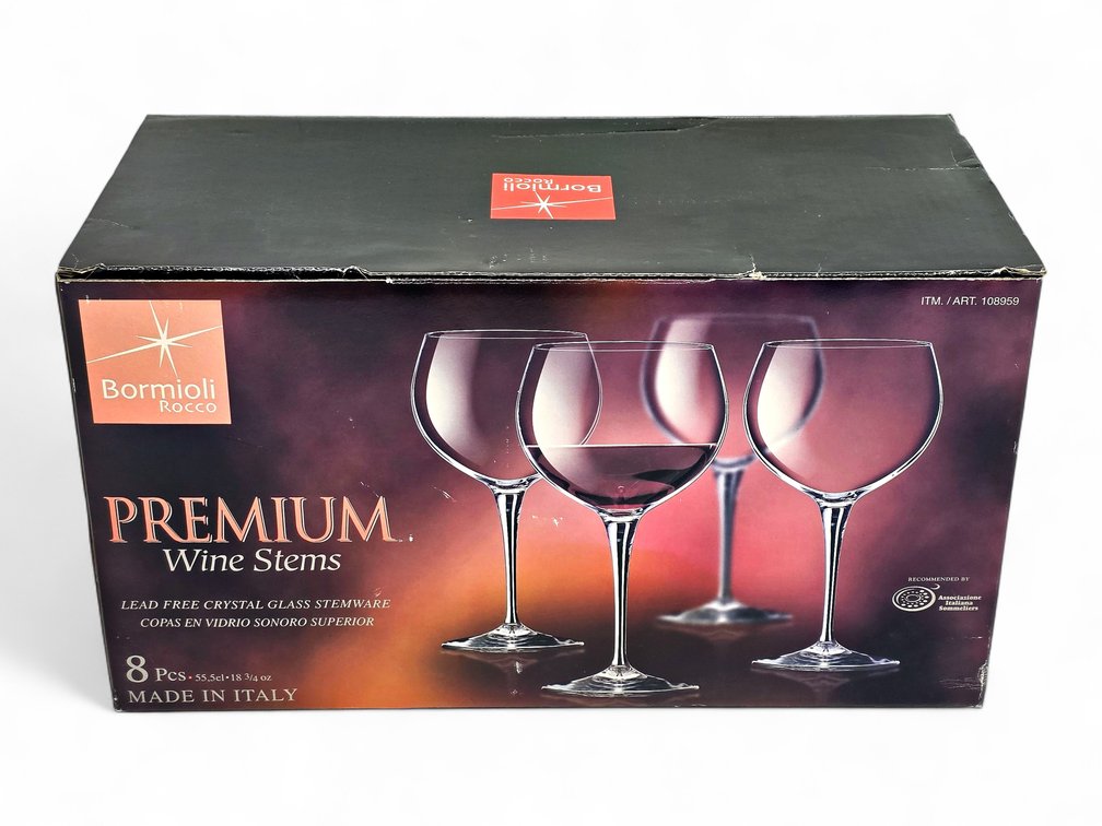 Bormioli Rocco Premium 18¾-Ounce Wine Glasses, Set of Eight in Original Box