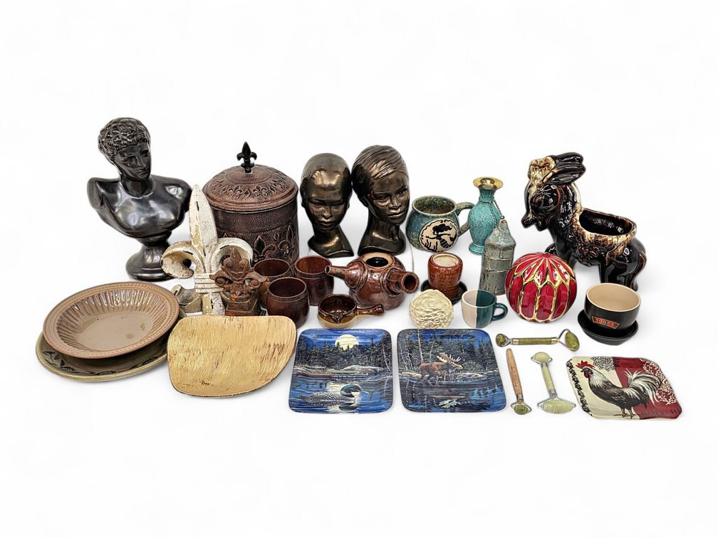Decorative Busts, Harold Roe Wildlife Plates, Pottery, Mugs, Vases & Facial Rollers