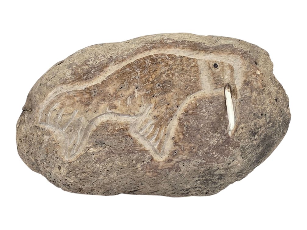 Bone Carving of a Walrus with Applied Ivory Tusk