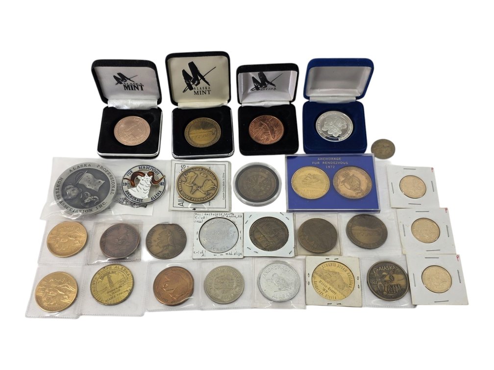 Alaska Medallions & Trade Tokens, Three Sacagawea Dollars & Hunters Association Buckle