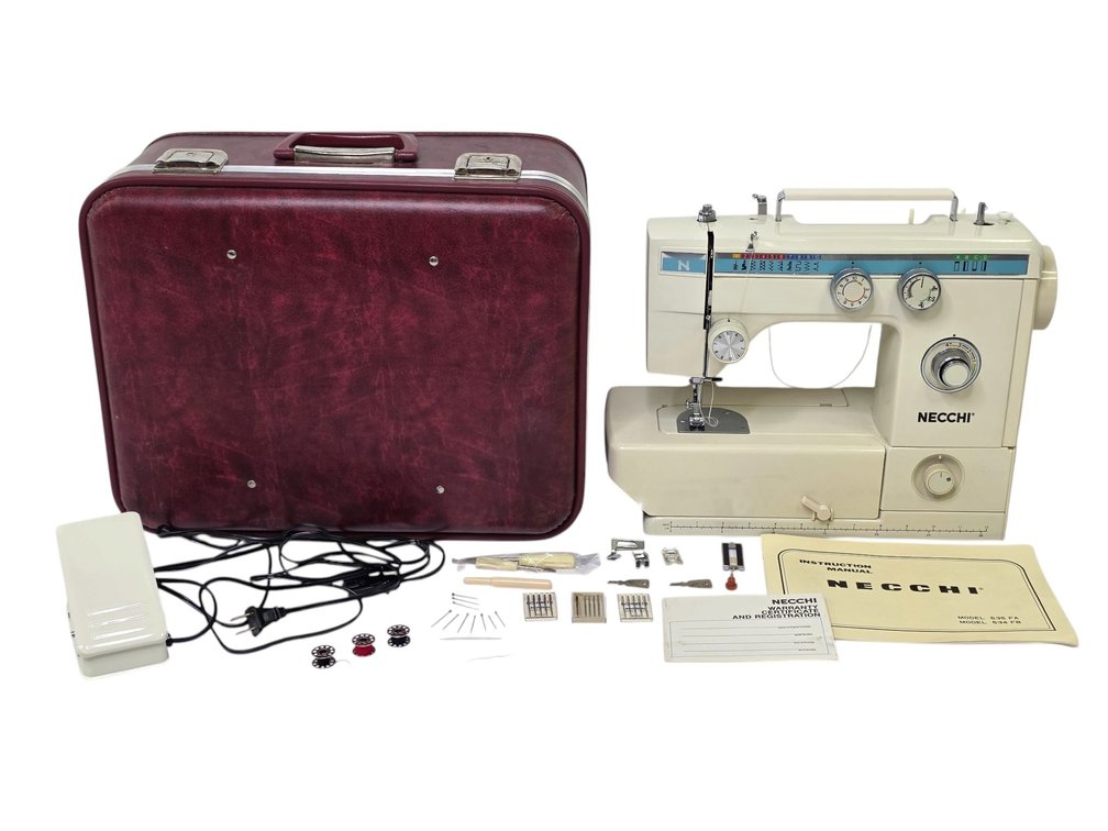 Necchi 535FA Free-Arm Sewing Machine with Case, Manual & Accessories