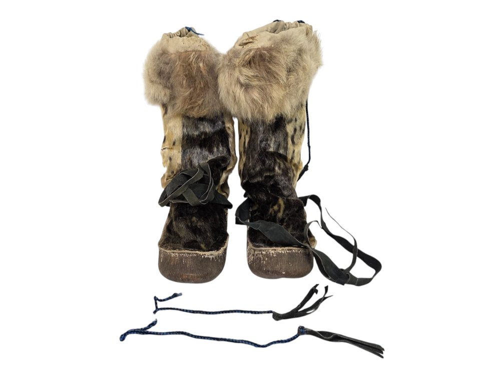 Pair of Sealskin Mukluks with Fur Cuffs & Detached Tassel Laces